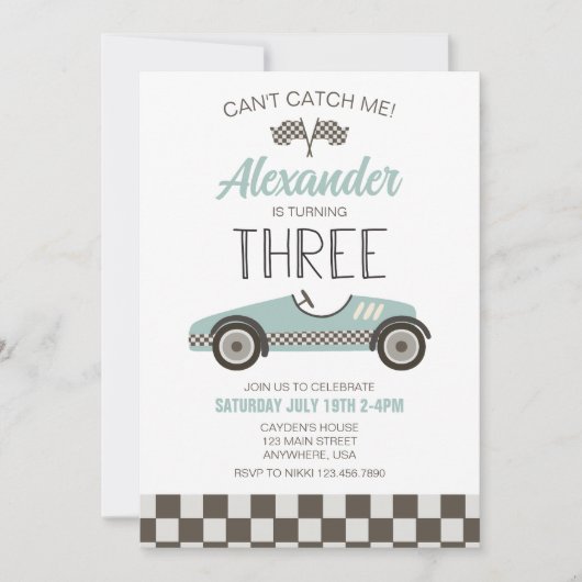 ヴィンテージレースカーブルー第3誕生日招待状 招待状 (正面)