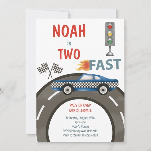 ヴィンテージレースカーブルー2nd誕生日招待状 招待状 (正面)