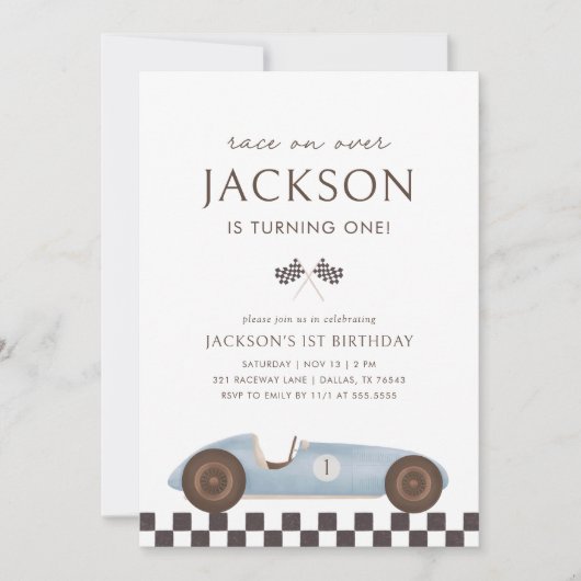 ヴィンテージレースカーボーイ1st誕生日 招待状 (正面)