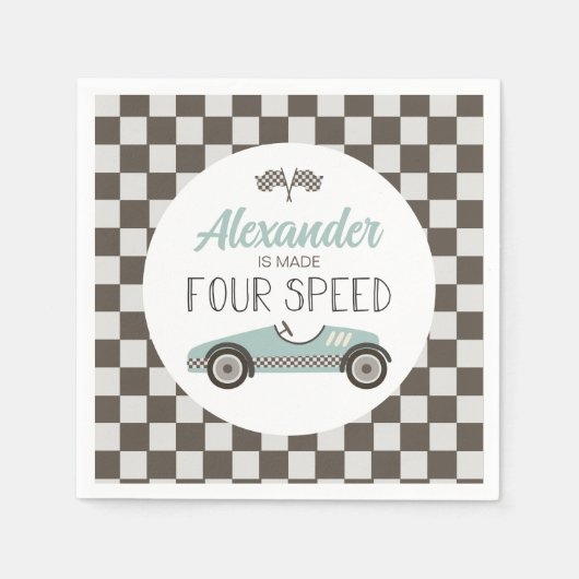 ヴィンテージレースカー製4速誕生日 スタンダードカクテルナプキン (正面)