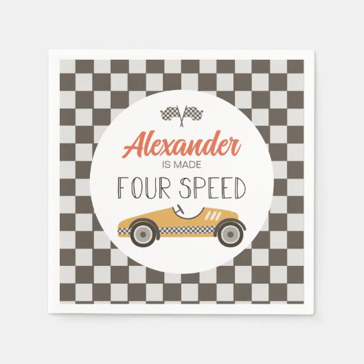 ヴィンテージレースカー製4速誕生日 スタンダードカクテルナプキン (正面)