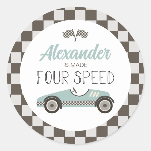 ヴィンテージレースカー製4速誕生日 ラウンドシール (正面)