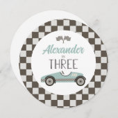 ヴィンテージレースカー誕生日チャージャープレートインサート 招待状 (正面/裏面)