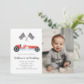 ヴィンテージレースカー誕生日パーティフォト招待状 招待状 (スタンド正面)