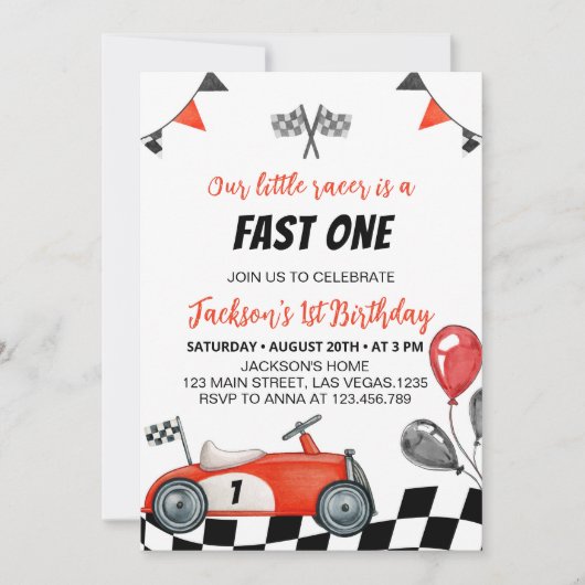 ヴィンテージレースカー誕生日パーティーへの招待 招待状 (正面)