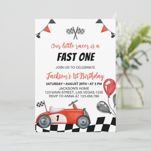 ヴィンテージレースカー誕生日パーティーへの招待 招待状 (スタンド正面)