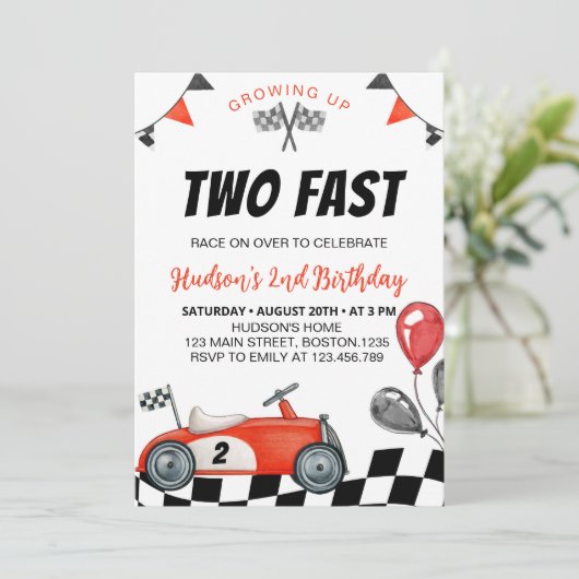 ヴィンテージレースカー誕生日招待状レーシングカー 招待状 (スタンド正面)