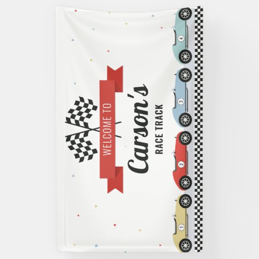 ヴィンテージレースカー誕生日背景バナー 横断幕 (縦)