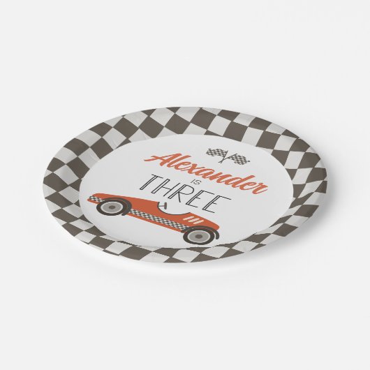 ヴィンテージレースカー3誕生日紙プレート ペーパープレート (アングル)