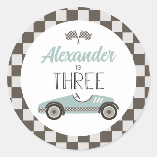 ヴィンテージレースカー3誕生日 ラウンドシール (正面)