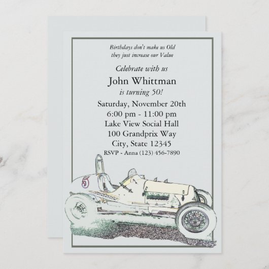ヴィンテージレースカー/誕生日招待状 招待状 (正面/裏面)