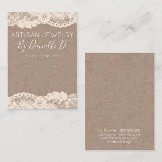 ヴィンテージレースクラフト手作りジュエリーイヤリング 名刺 (正面/裏面)