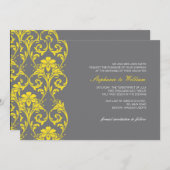 ヴィンテージレースグレーアンドイエロー結婚式招待状 セーブザデート (正面/裏面)