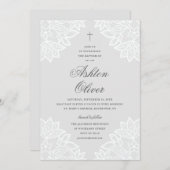 ヴィンテージレースグレー宗教バプテスマ&《キリスト教》洗礼式や命名式 案内状 (正面/裏面)