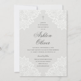 ヴィンテージレースグレー宗教バプテスマ&《キリスト教》洗礼式や命名式 案内状