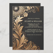 ヴィンテージレースゴールドフォイルエンボスリハーサルディナー 招待状 (正面/裏面)