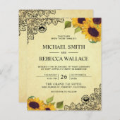 ヴィンテージレースサンフラワーバジェット結婚式招待状 (正面/裏面)