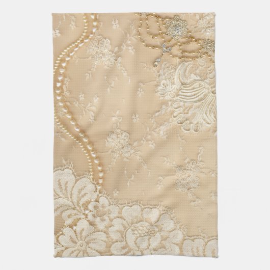 ヴィンテージレースジュエリービクトリアンキッチンディッシュタオル キッチンタオル (縦)