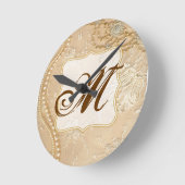 ヴィンテージレースジュエリーモノグラムイニシャル壁時計 ラウンド壁時計 (傾斜)