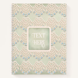 ヴィンテージレースダイヤモンドティール（緑がかった色）ラインビクトリアンストーン ノートブック