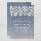 ヴィンテージレースダスティブルーブライダルシャワー 招待状 (正面/裏面)
