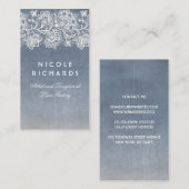 ヴィンテージレースダスティーまたは石板ブルーエレガント 名刺 (正面/裏面)