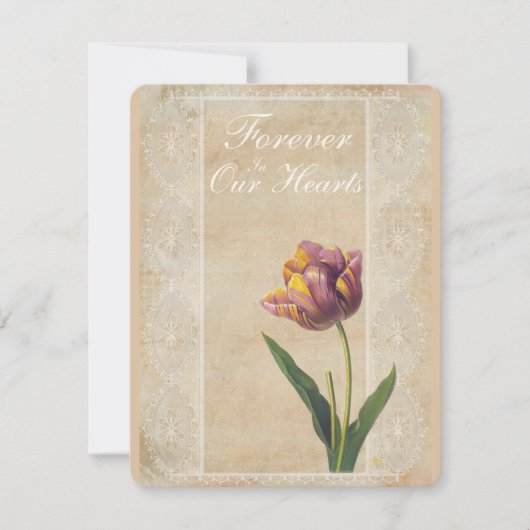ヴィンテージレースチューリップ永遠に私たちのハート葬儀 招待状 (正面)