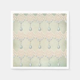 ヴィンテージレースティール（緑がかった色）ペンダントジュエルビクトリアンエレガント スタンダードカクテルナプキン