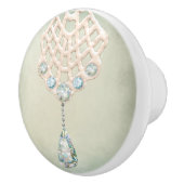 ヴィンテージレースティール（緑がかった色）ラインストーンペンダントビクトリアン セラミックノブ (右)