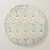 ヴィンテージレースティール(緑がかった色)ラインビクトリアンストンクリーム ラウンドクッション (正面)