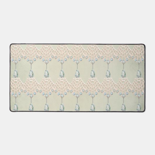 ヴィンテージレースティール（緑がかった色）ラインビクトリアンストーン デスクマット (正面)