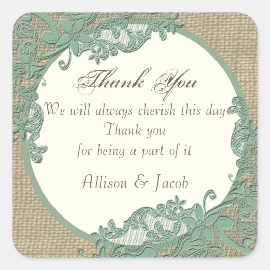 ヴィンテージレースデザインセージグリーン スクエアシール (正面)