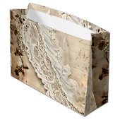 ヴィンテージレーストリムメイド・オブ・オーナー（花嫁付き添い人） パーソナライズされた ラージペーパーバッグ (裏面アングル)