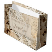 ヴィンテージレーストリムメイド・オブ・オーナー（花嫁付き添い人） パーソナライズされた ラージペーパーバッグ (正面アングル)