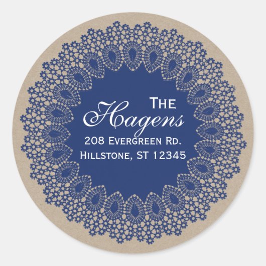 ヴィンテージレースドリー差出人住所ラウンドラベルネイビー ラウンドシール (正面)