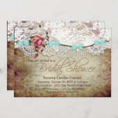 ヴィンテージレースバナー素朴ブライダルシャワー 招待状 (正面/裏面)