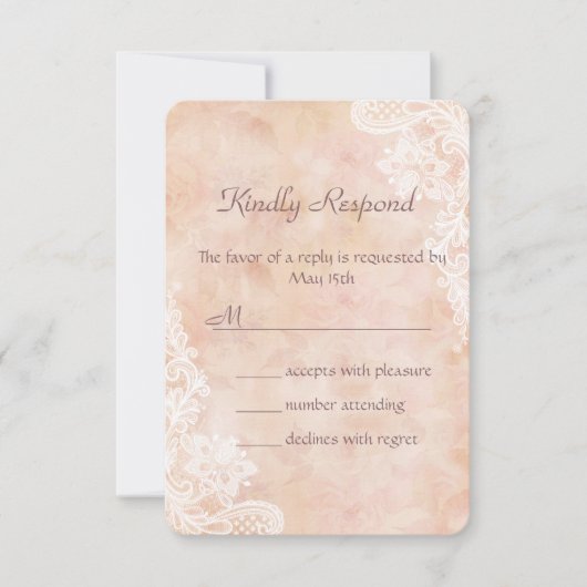 ヴィンテージレースバラオールド紙ウェディングRSVP招待状 出欠カード (正面)
