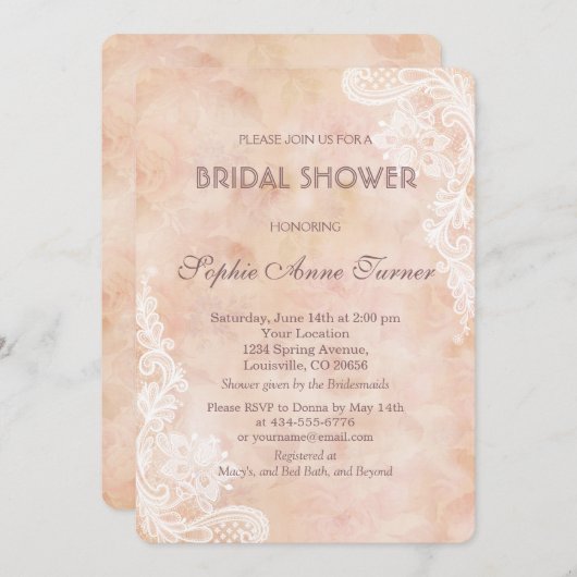 ヴィンテージレースバラオールド紙ブライダルシャワー招待状 招待状 (正面/裏面)