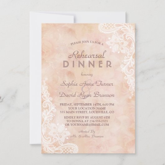 ヴィンテージレースバラオールド紙リハーサルディナー 招待状 (正面)