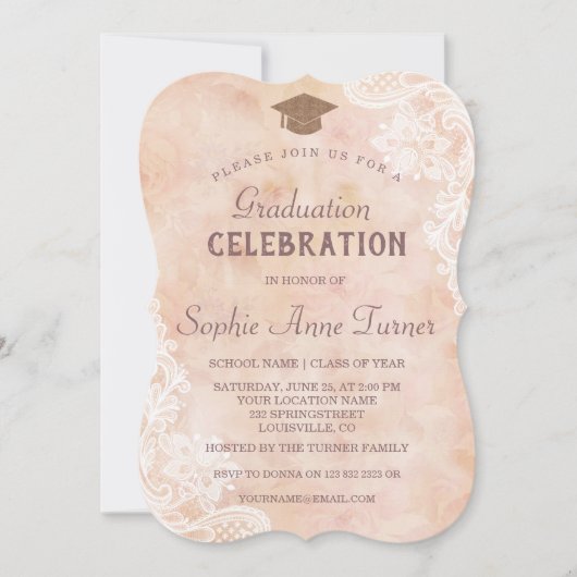 ヴィンテージレースバラオールド紙卒業パーティー 招待状 (正面)