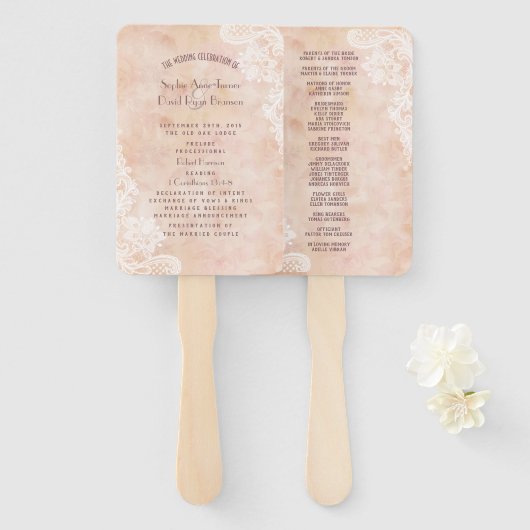 ヴィンテージレースバラオールド紙結婚式 プログラム ハンドファン (正面&裏面)