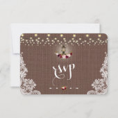 ヴィンテージレースバーラップストリングライツライツウェディングRSVP 出欠カード (正面)