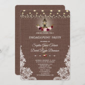 ヴィンテージレースバーラップストリングライト婚約パーティ 招待状 (正面/裏面)