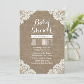 ヴィンテージレースバーラップ素朴ベビーシャワー 招待状 (スタンド正面)