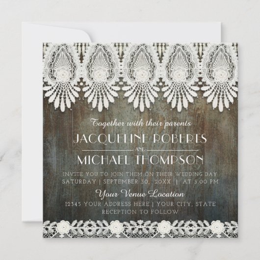 ヴィンテージレースバーンウッドカントリー素朴ウェスタンバーン 招待状 (正面)