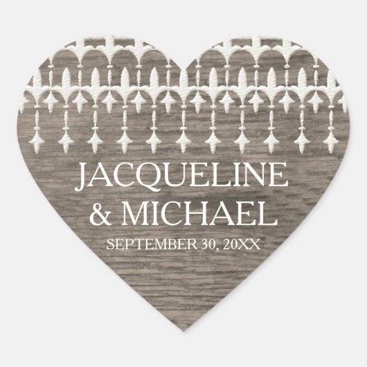 ヴィンテージレースバ素朴ンウッドハートタイポグラフィ ハートシール (正面)