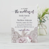 ヴィンテージレースパステルフローラバラグレイ結婚ズ 招待状 (スタンド正面)