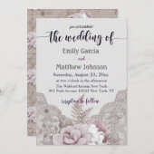 ヴィンテージレースパステルフローラバラグレイ結婚ズ 招待状 (正面/裏面)