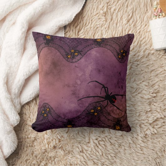 ヴィンテージレースパープルハロウィーンブラックウィドウィドスパイダー クッション (ブランケット)