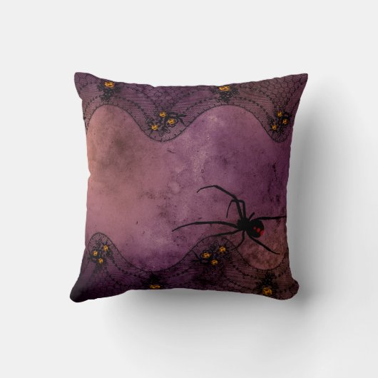 ヴィンテージレースパープルハロウィーンブラックウィドウィドスパイダー クッション (裏面)